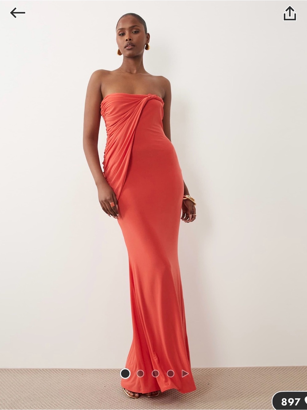 ASOS Strapless Draped Maxi Dress in Coral